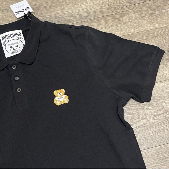 Moschino Couture Men's Teddy Bear Patch Polo Shirt Black Short Sleeve Sz 42 NWT - Picture 5 of 11